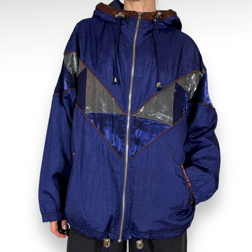 Men's Blue and Silver Hooded Jacket